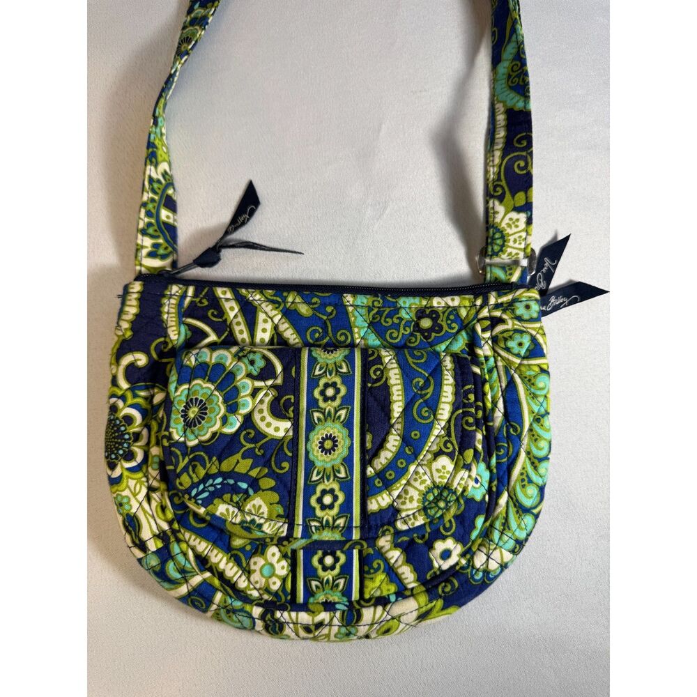 Vera Bradley Lizzy Crossbody Blue, Black, Green and White pattern.